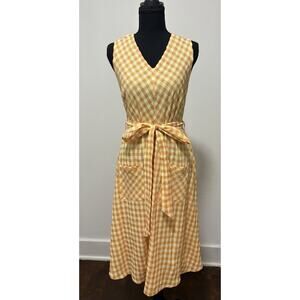 Nanette Lepore Orange Yellow Gingham Dress Size 4 Sleeveless Tie Waist Pockets